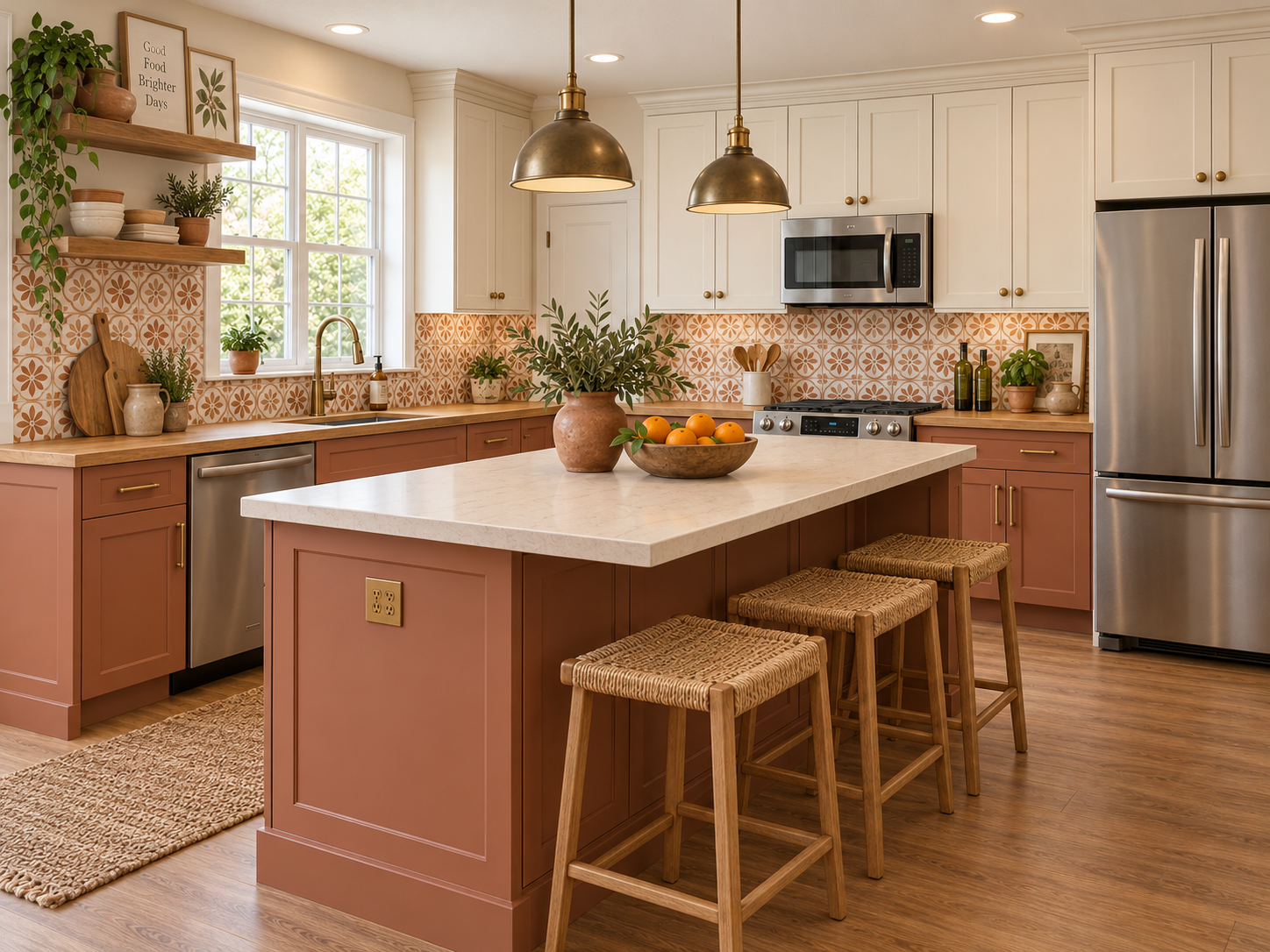 Terracotta kitchen remodel with butcher block counters